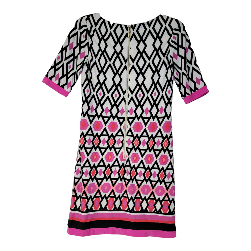 Eliza J Women's Back Zip Lined Geometric Dress Short Sleeve Multicolor Size 2 - Picture 2 of 5